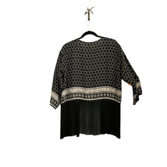 NWOT H&M Coachella Shortie Fringed Kimono, Sz M, Black/White - Picture 2 of 8